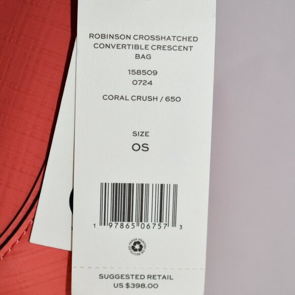Tory Burch Robinson crescent shoulder bag in crosshatched leather Coral Crush # - Picture 5 of 6